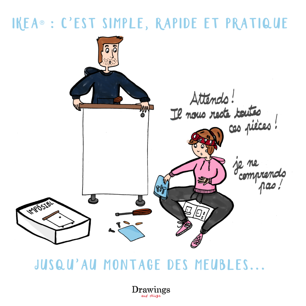 Monter un meuble Ikea, ce n'est pas facile / Illustration by Drawingsandthings