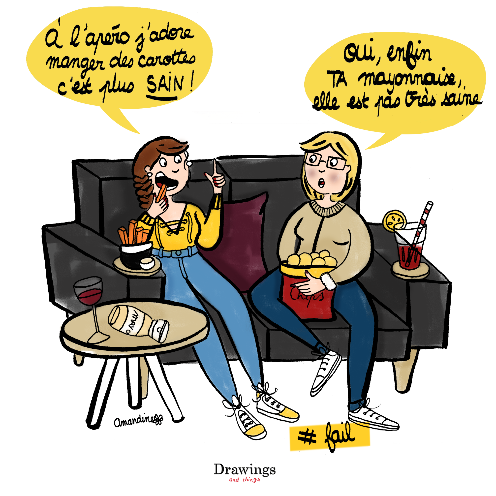 A l'apéro ? Je mange des carottes, c'est plus sain - Illustration by Drawings and things