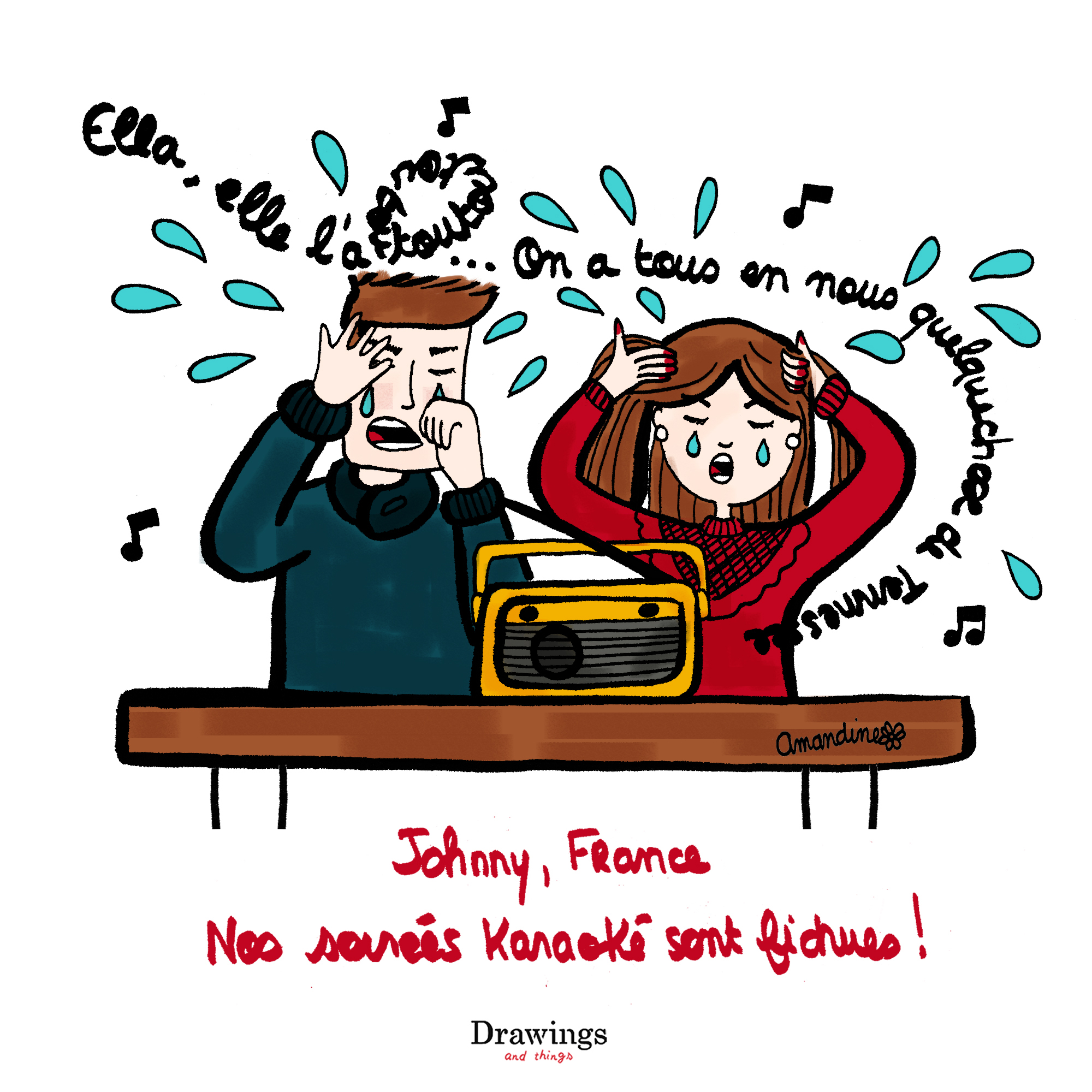 Johnny Hallyday et France Gall - Illustration by Drawingsandthings