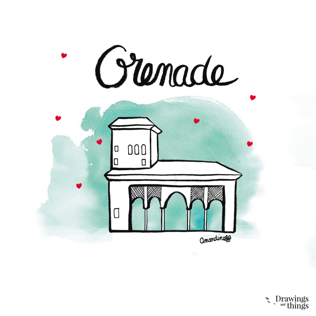 Illustration Grenade - Alhambra - Andalousie by Drawingsandthings 