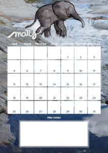 Téléchargez un calendrier gratuitement - Animal Elephant - Mars - Drawingsandthings