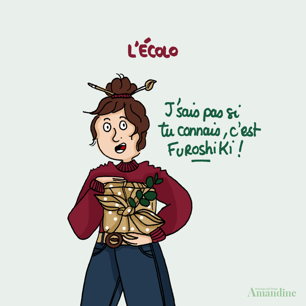 Dis-moi-comment-tu-emballes-tes-cadeaux-Illustration-by-Drawingsandthings L'écolo avec ses paquets en tissu