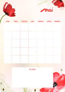Un calendrier pour le mois de mai HD et gratuit - Mois de mai 2023 avec des coquelicots à l'aquarelle