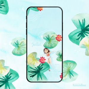 Téléchargez gratuitement le fond d'écran pour téléphone du mois de Juillet sur le thème du nénuphar à l'aquarelle