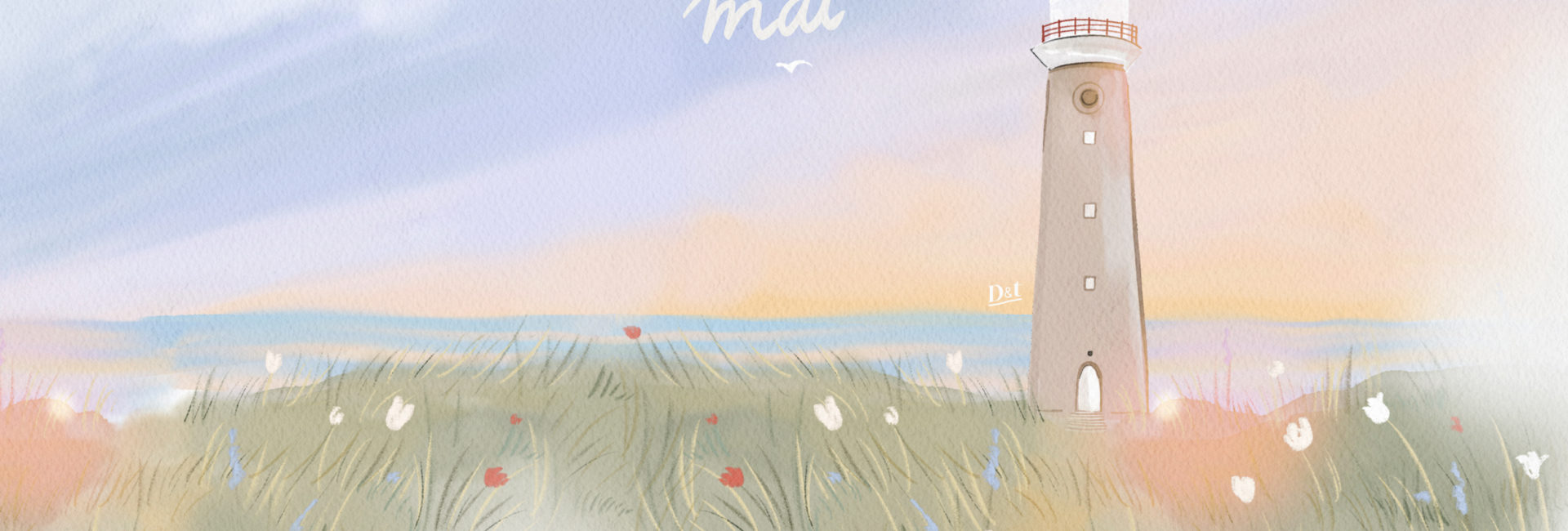 Fond d’écran – Ordinateur : Vue panoramique de bord de mer avec phare Une bouffée d’air salin sur votre bureau. Ce paysage imaginé au fil de mes souvenirs mêle ciel changeant, mer calme et phare silencieux. Pour travailler l’esprit léger, comme un souffle venu du large. 🌬️🖥️