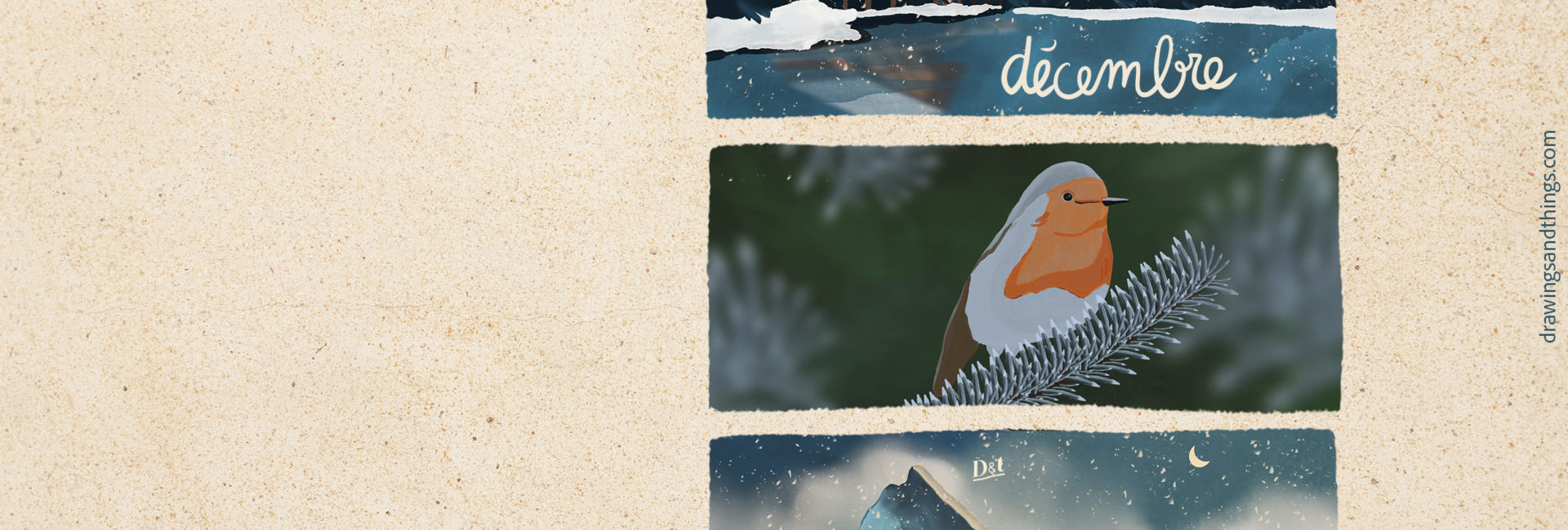 Illustration en format portrait pour un écran d'ordinateur, représentant un chalet au bord d'un lac. Illustré sur Procreate par Drawings And Things