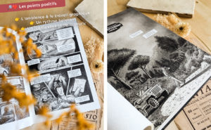 Planche intérieure de God bless america montrant un décor américain des années 50, travaillé en noir et blanc avec un jeu d’ombres marqué rappelant les films noirs classiques.