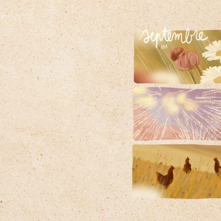 Free landscape-format wallpaper for your computer screen, featuring a series of illustrations of september. Created in Procreate by Drawings And Things.